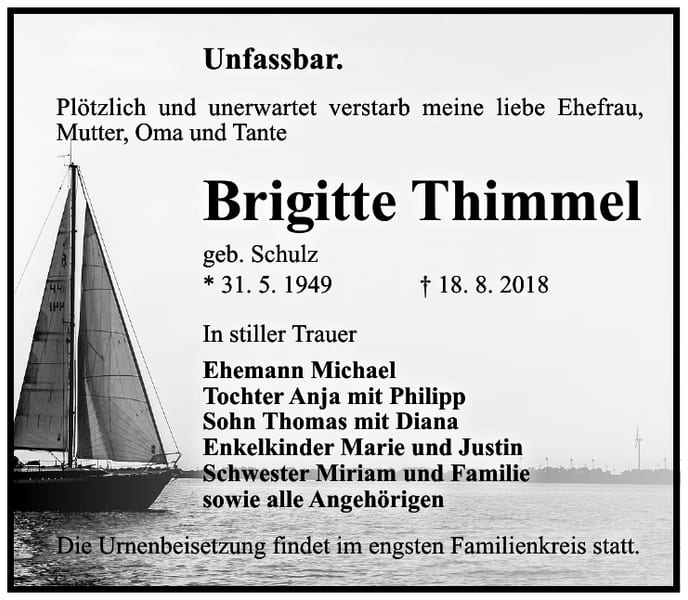 Traueranzeige Brigitte Thimmel, geb. Schulz