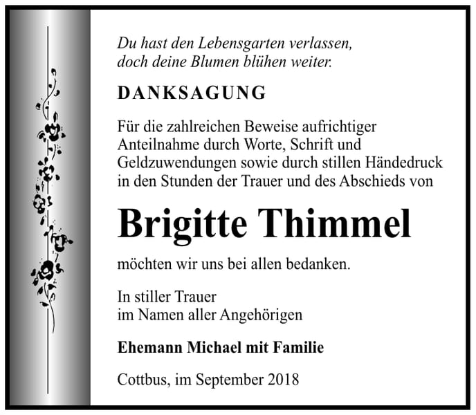 Danksagung Brigitte Thimmel