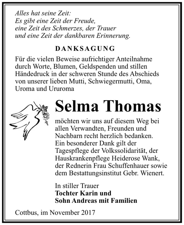 Danksagung Selma Thomas