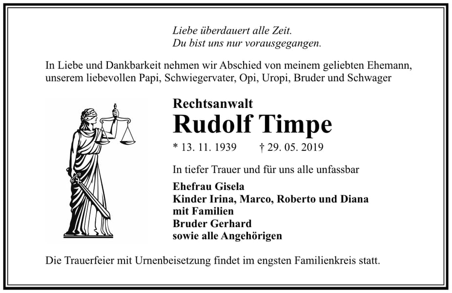 Traueranzeige Rudolf Timpe