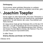 Danksagung Joachim Toepfer