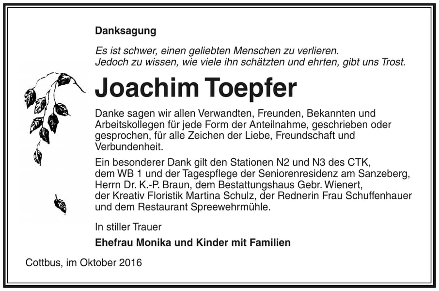 Danksagung Joachim Toepfer