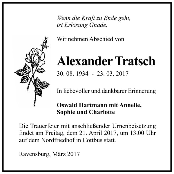 Traueranzeige Alexander Tratsch
