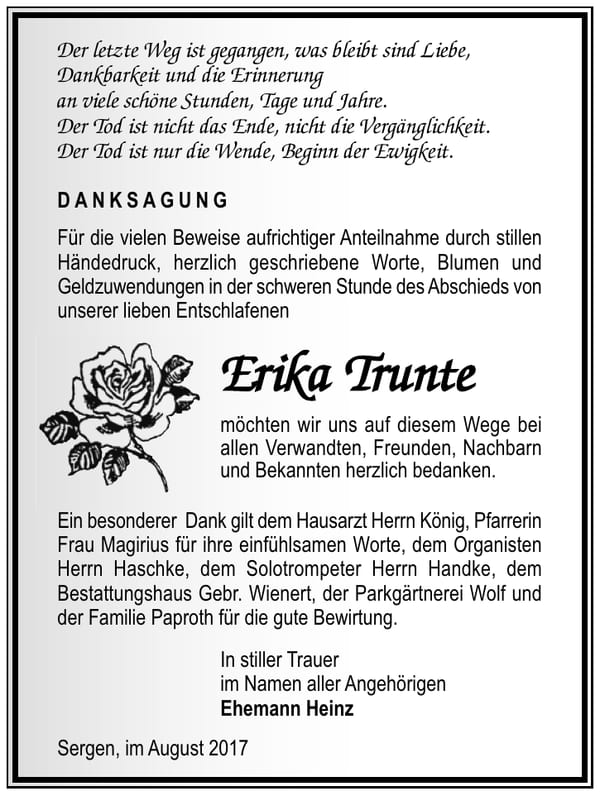 Danksagung Erika Trunte