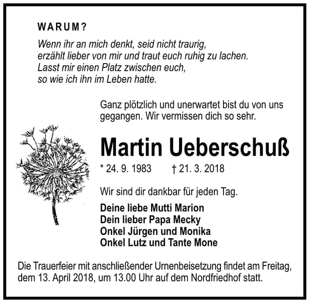 Traueranzeige Martin Ueberschuß