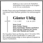 Traueranzeige Günter Uhlig