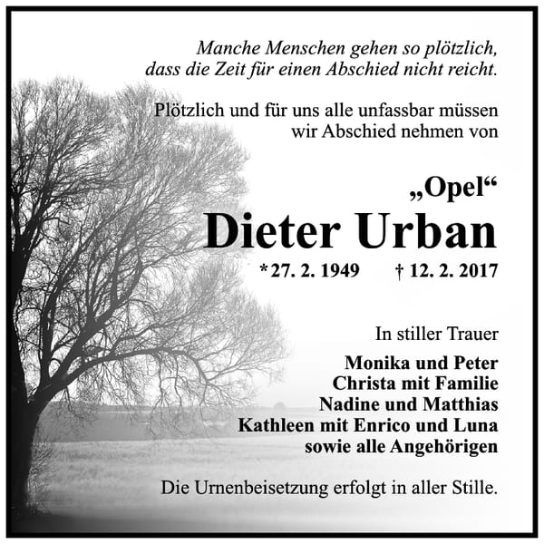 Traueranzeige Dieter Urban