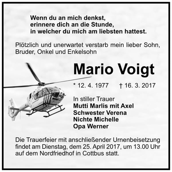 Traueranzeige Mario Voigt