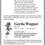Traueranzeige Gerda Wagner, geb. Piel
