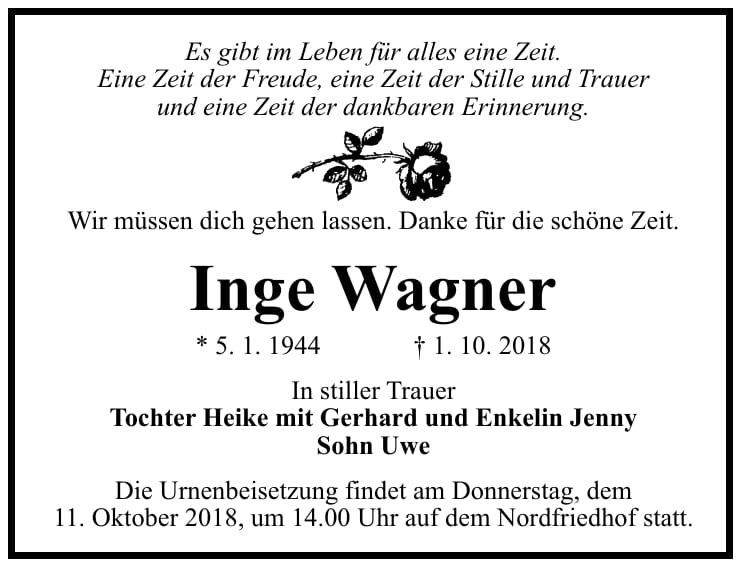 Danksagung Inge Wagner