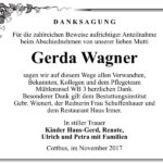 Danksagung Gerda Wagner