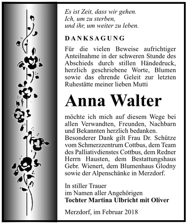 Danksagung Anna Walter