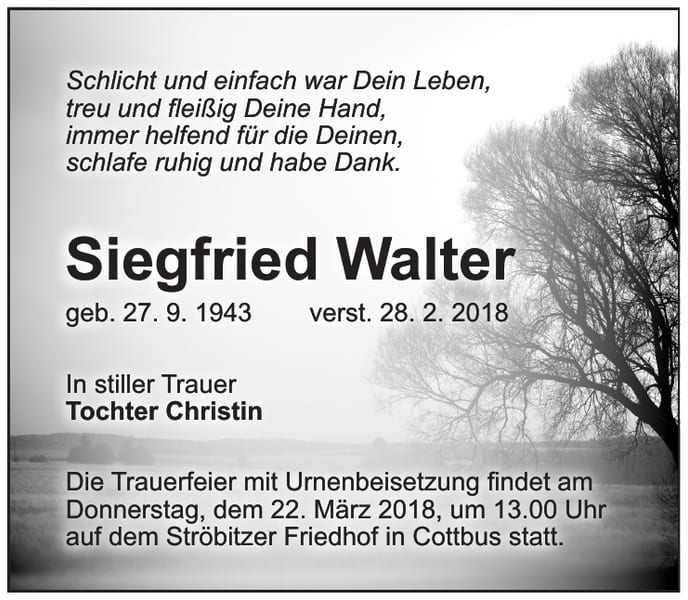 Traueranzeige Siegfried Walter