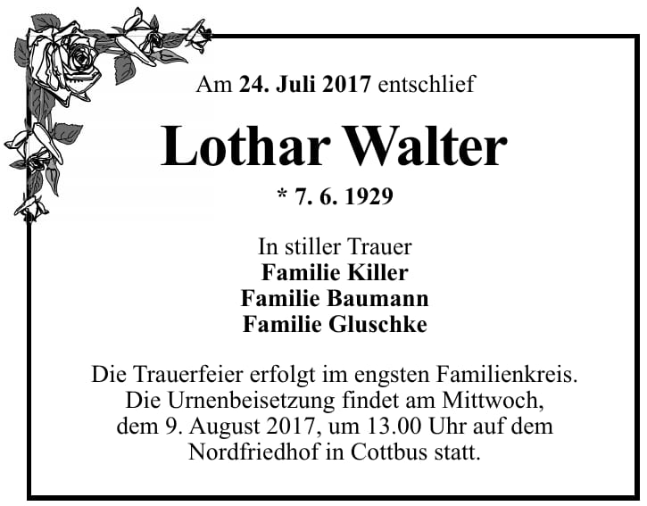 Traueranzeige Lothar Walter