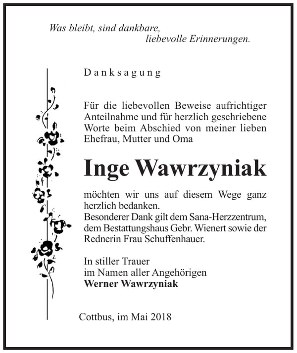 Danksagung Inge Wawrzyniak