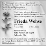 Traueranzeige Frieda Wehse, geb. Nowka