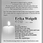 Traueranzeige Erika Weigelt, geb. Frischke