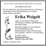 Traueranzeige Erika Weigelt