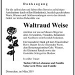 Traueranzeige Waltraud Weise