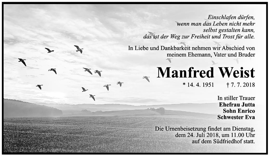 Traueranzeige Manfred Weist