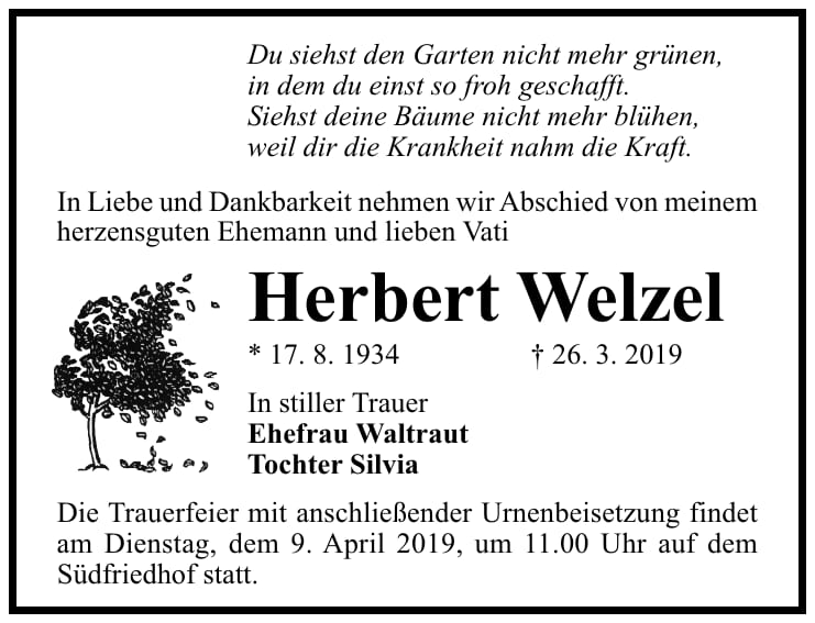 Traueranzeige Herbert Welzel