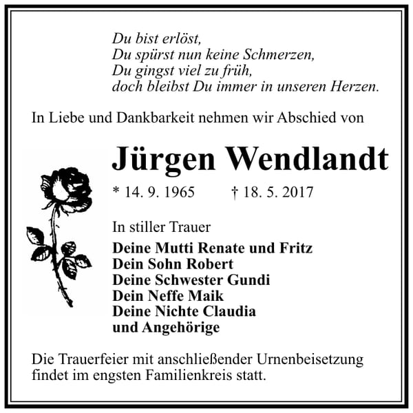 Traueranzeige Jürgen Wendlandt