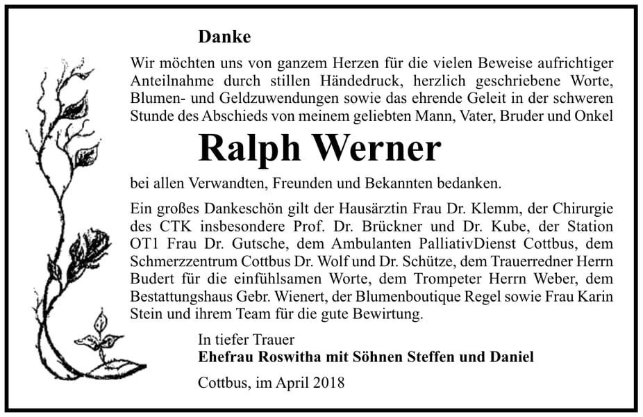 Danksagung Ralph Werner
