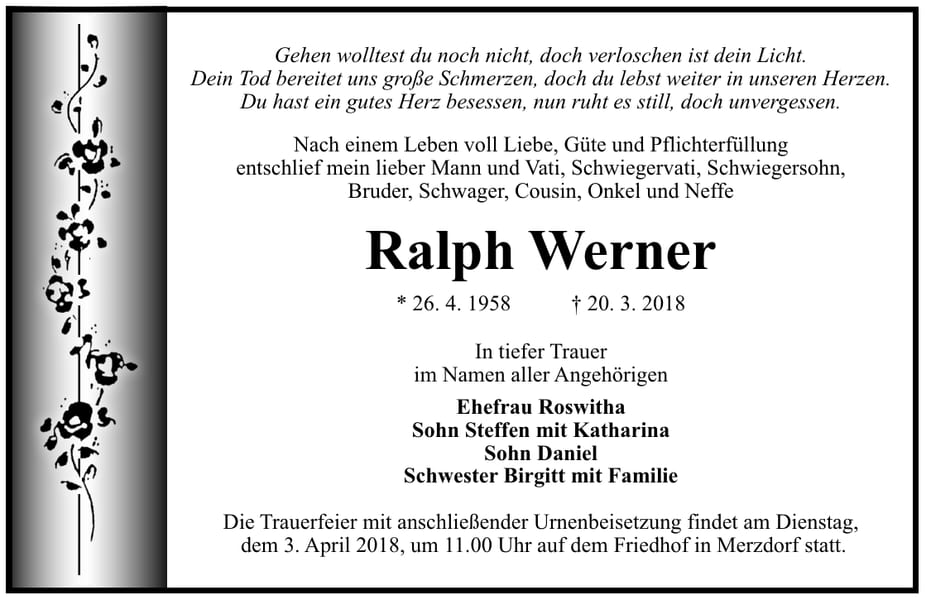 Traueranzeige Ralph Werner
