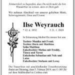Traueranzeige Ilse Weyrauch