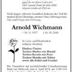 Traueranzeige Arnold Wichmann