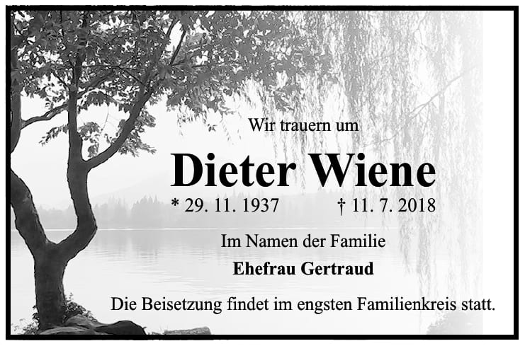 Traueranzeige Dieter Wiene