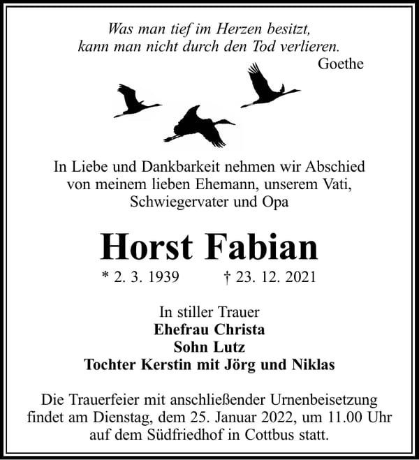 Traueranzeige Horst Fabian