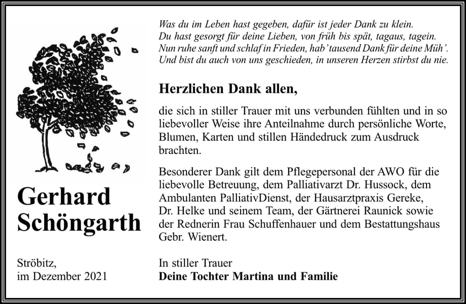 Danksagung Gerhard Schöngarth