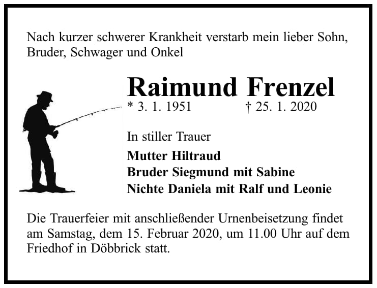 Traueranzeige Raimund Frenzel