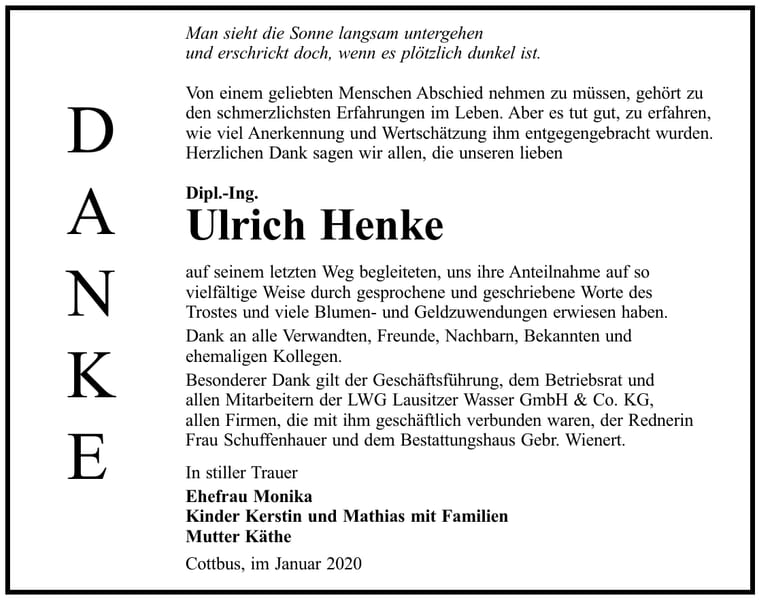Danksagung Ulrich Henke