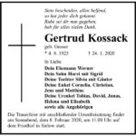 Traueranzeige Gertrud Kossack, geb. Gussor