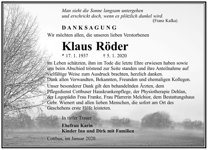 Traueranzeige Klaus Röder