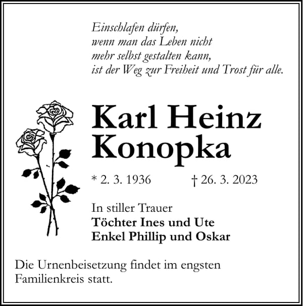 Traueranzeige Karl Heinz Konopka