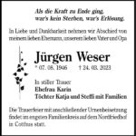 Traueranzeige Jürgen Weser