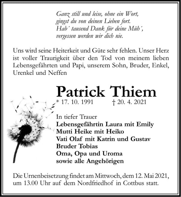 Traueranzeige Patrick Thiem