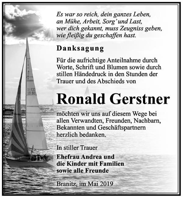Danksagung Ronald Gerstner