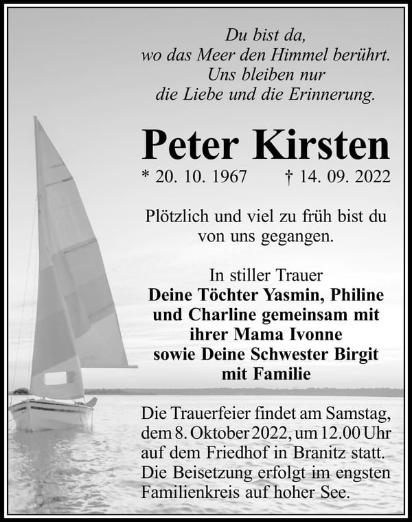 Traueranzeige Peter Kirsten