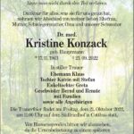 Traueranzeige Dr. med. Kristine Konzack, geb. Hauptmann