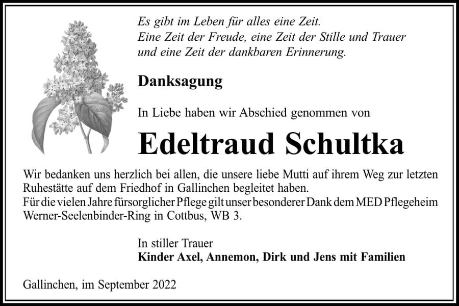 Danksagung Edeltraud Schultka