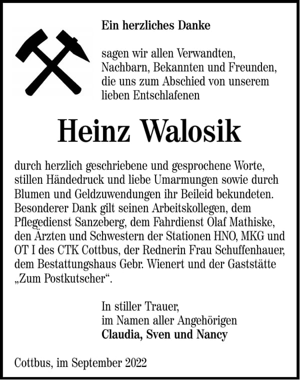 Danksagung Heinz Walosik
