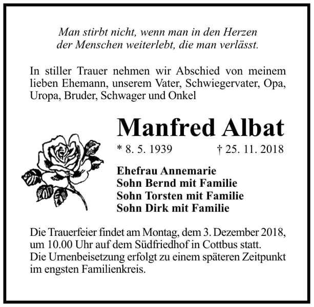 Traueranzeige Manfred Albat