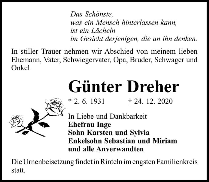 Traueranzeige Günter Dreher