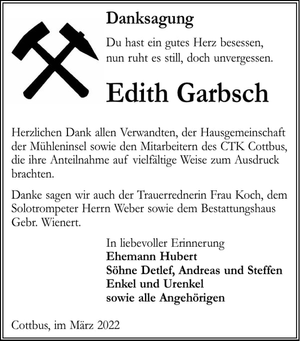 Danksagung Edith Garbsch