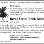 Danksagung Bernd Ulrich Erich Rätzel