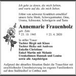 Traueranzeige Annemarie Frauenholz, geb. Zahr